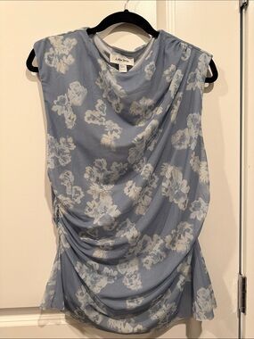 & Other Stories Powder Blue and White Floral Draped Sleeveless Top
